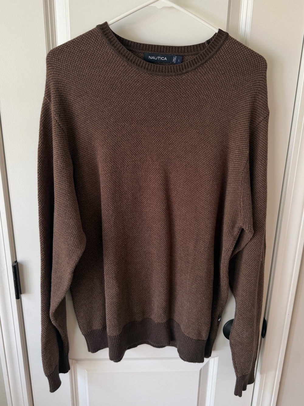 NAUTICA | Men's Brown Textured Knit Crewneck Sweater - Size L